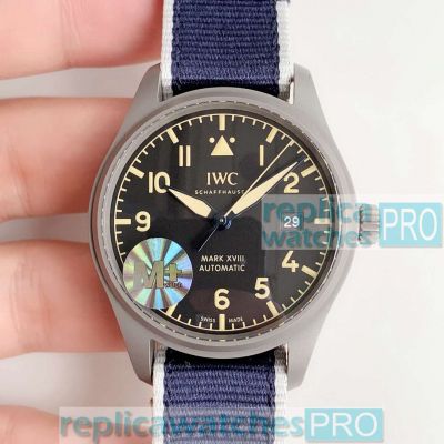 Swiss Replica IWC Pilots Mark XVIII Black Dial Blue Nato Strap Watch